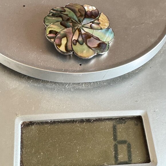 VTG Sterling Silver 925 Abalone Inlay Pinwheel Design Brooch Size 1.5'' Diameter - Picture 6 of 6